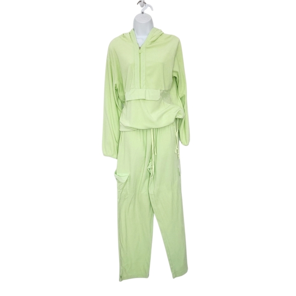 STAN HERMAN Hooded Velour Lounge Set Size Medium 1/2 Zip Jacket Pants Set - Picture 2 of 6